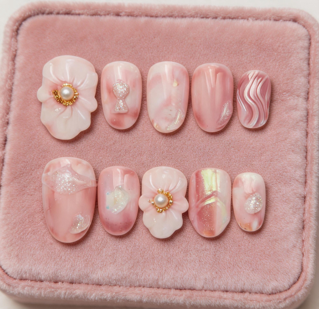 🌸 Romantic Blush Floral Nails | Holiday Vibe Soft Pink Press-Ons