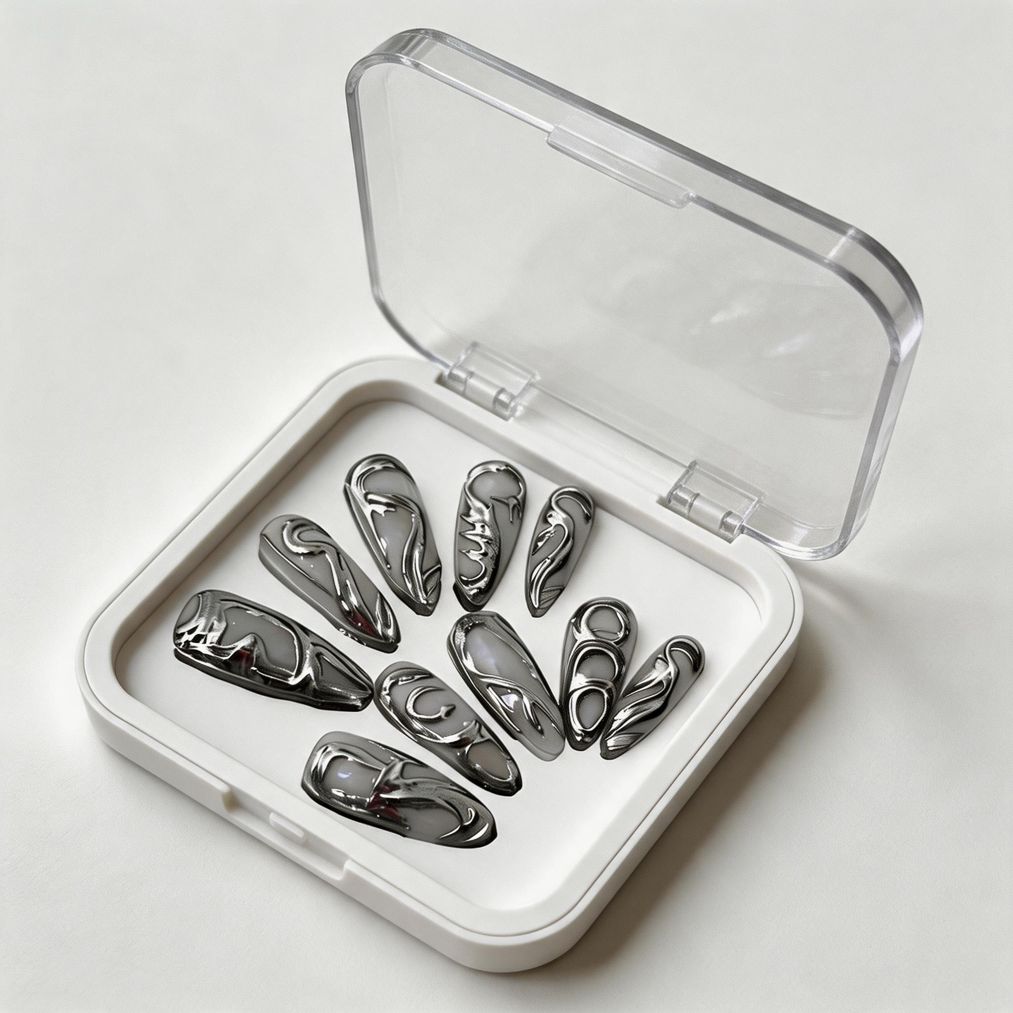 Silver Liquid Metal Almond Press-On Nails