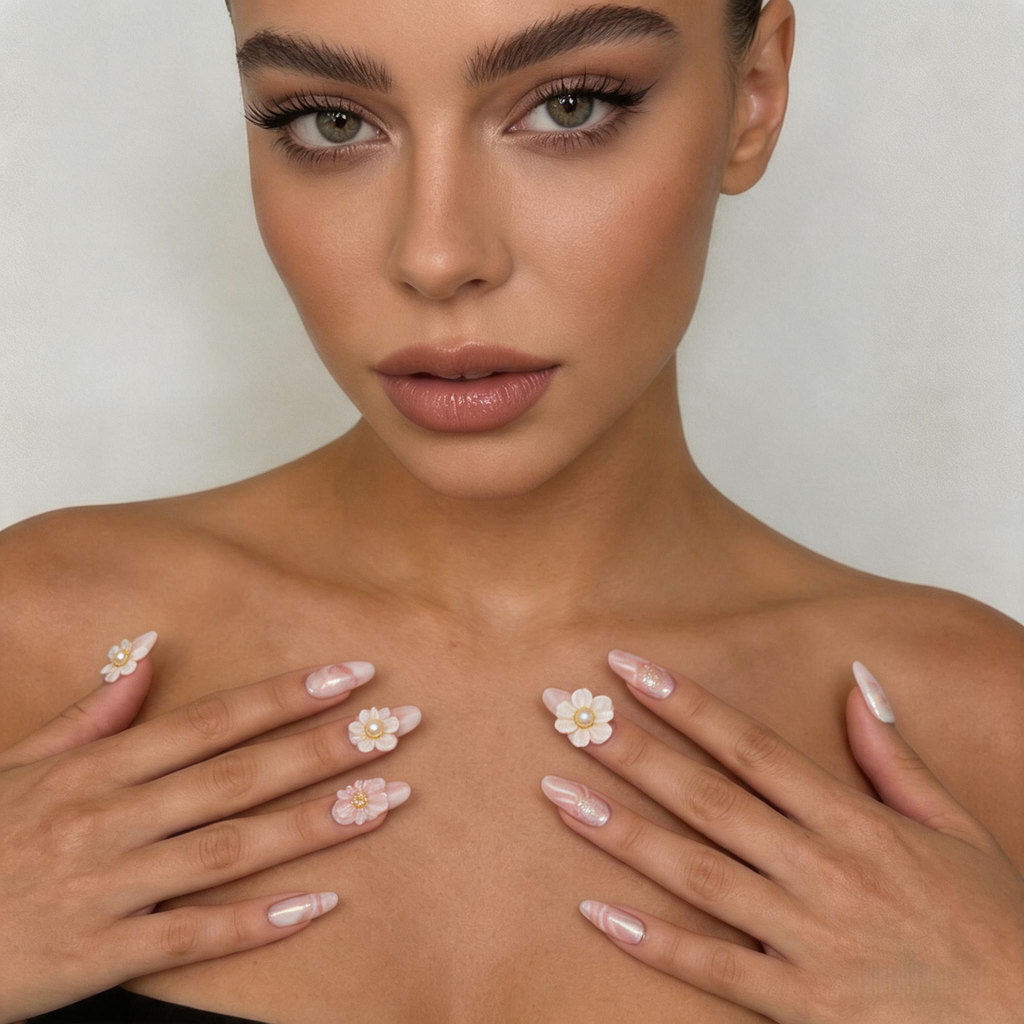 🌸 Romantic Blush Floral Nails | Holiday Vibe Soft Pink Press-Ons