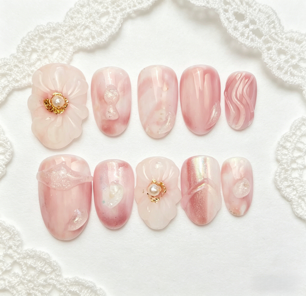 🌸 Romantic Blush Floral Nails | Holiday Vibe Soft Pink Press-Ons