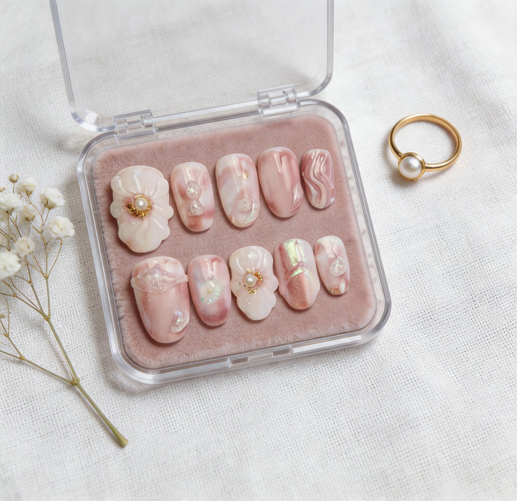 🌸 Romantic Blush Floral Nails | Holiday Vibe Soft Pink Press-Ons