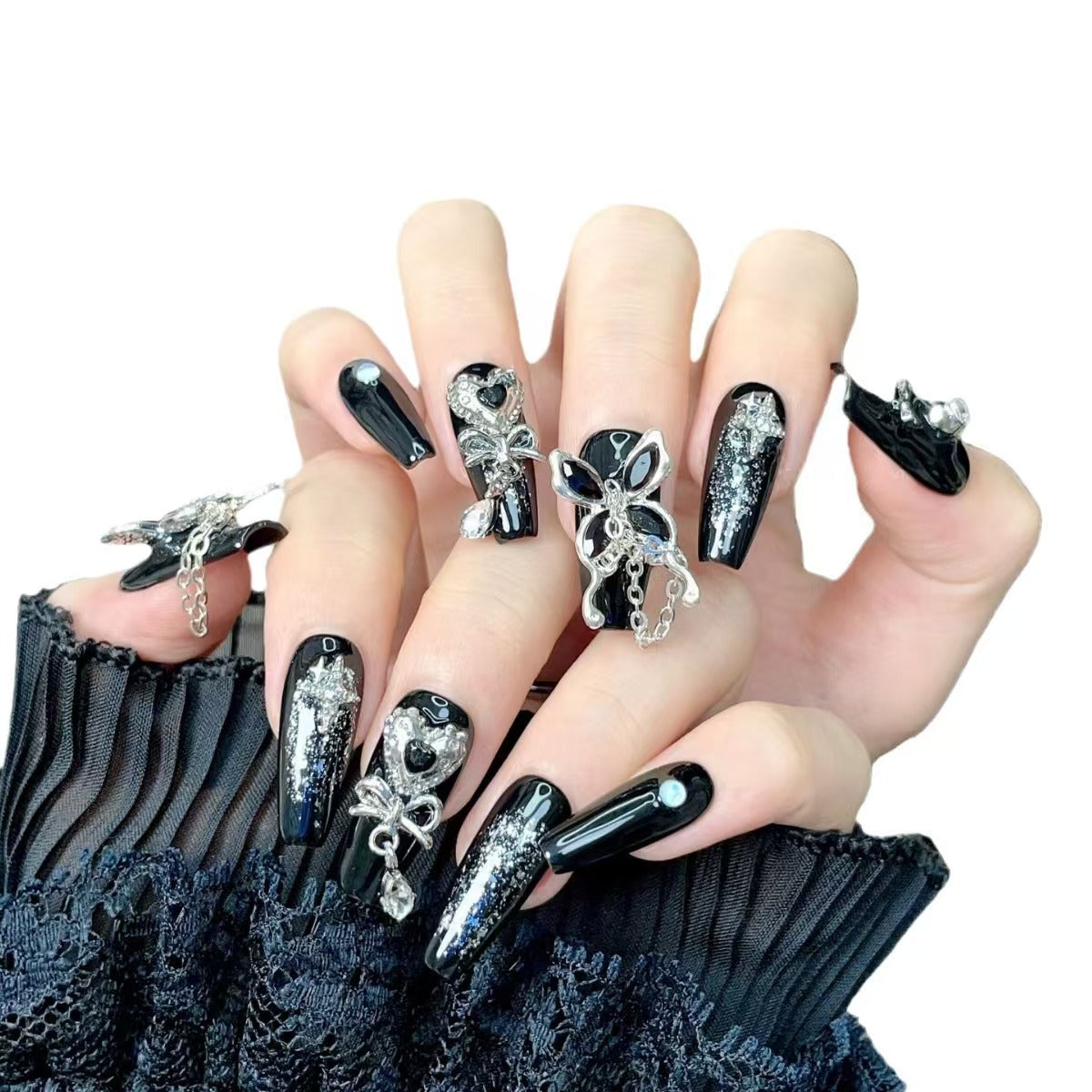 Gothic Butterfly Chain Coffin  Nails
