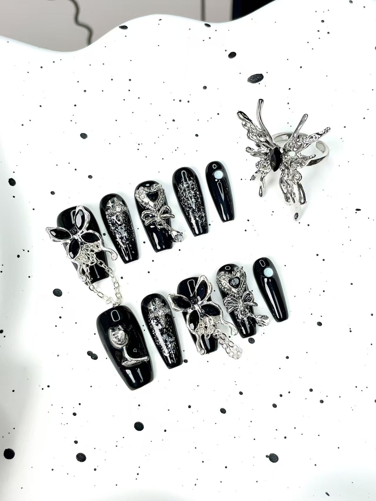 Gothic Butterfly Chain Coffin  Nails