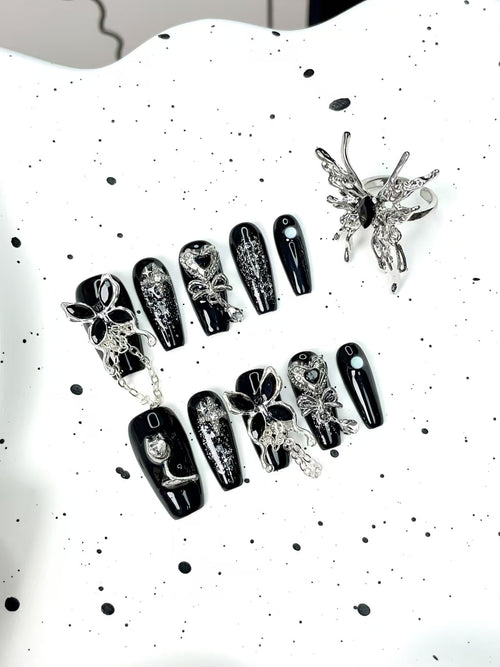 Gothic Butterfly Chain Coffin  Nails