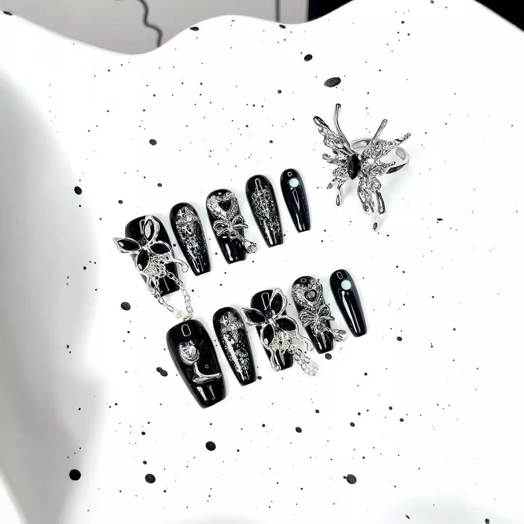 Gothic Butterfly Chain Coffin  Nails